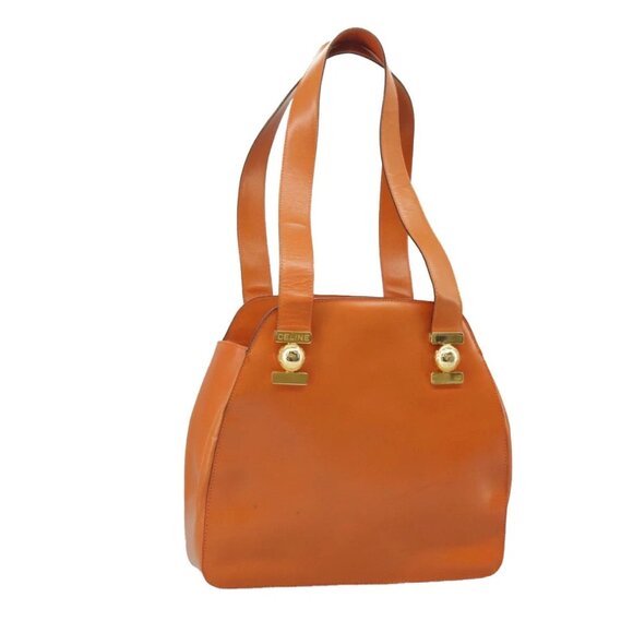 CELINE Shoulder Bag Leather Orange Gold Auth - Picture 1 of 15